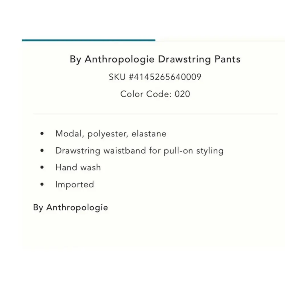 BY ANTHROPOLOGIE STRAPLESS FAUX TOP & DRAWSTRING TROUSERS MATCHING SET MEDIUM